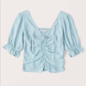 Abercrombie Cinch Front Crop Top Puff Sleeve Small Baby Blue